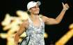 Ashleigh Barty of Australia celebrates after winning her third round singles match.