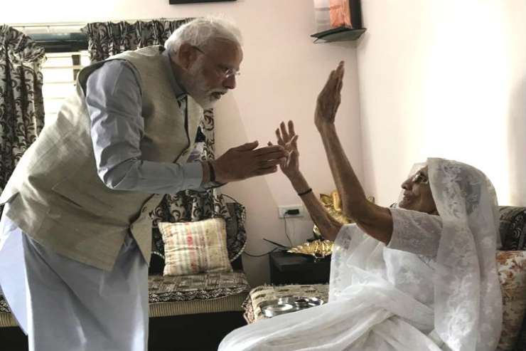 Image result for Modi meets mother before voting